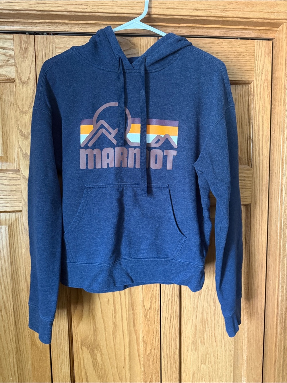 Marmot Navy Pullover Hoodie with Mountain Stripe Logo